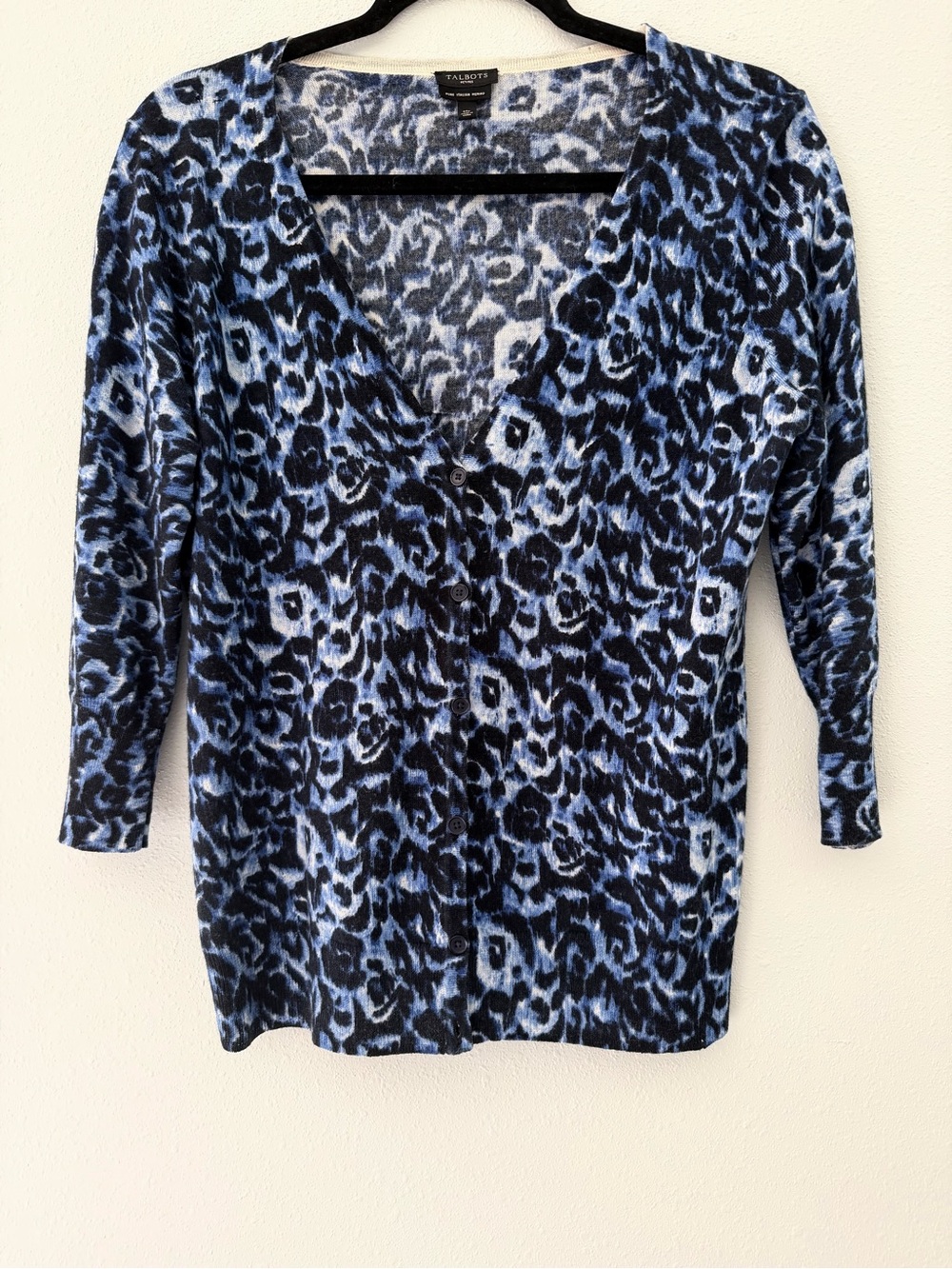 Talbots Blue & Navy Leopard Print Button-Front Top